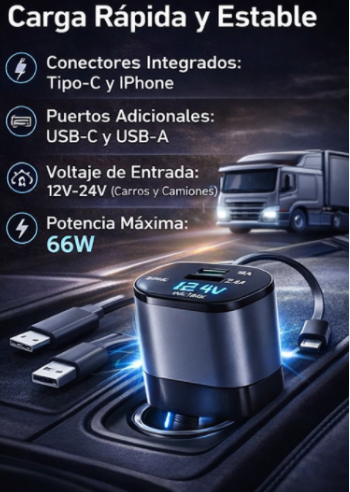 Cargador para vehículo 4 en 1 - Pack de 1